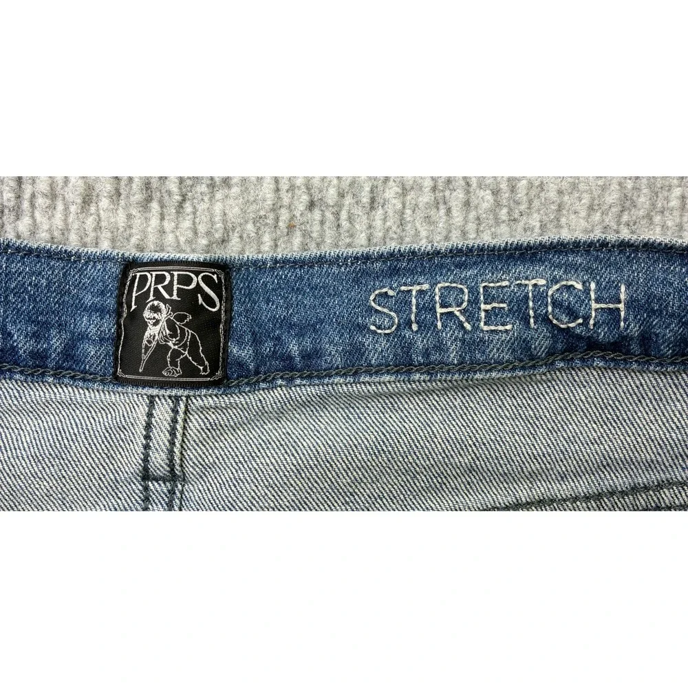 PRPS Mens Jeans 36x33 Indigo Blue Stretch Slim Tapered Distressed E87P316FS